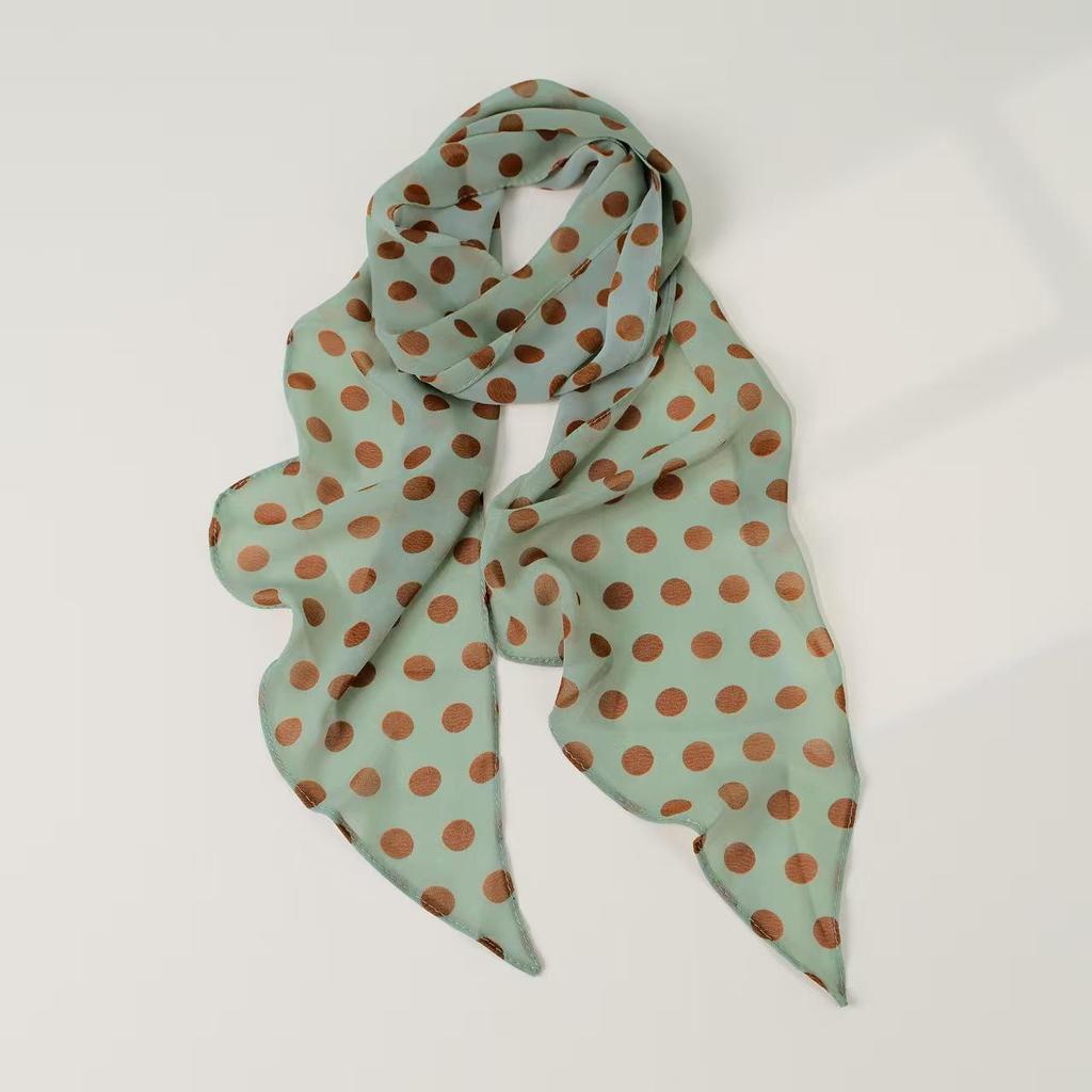 Korean Retro Black Polka Dot Silk Scarf - Y2K Rose Ribbon Bow Style