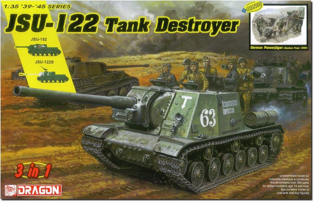 PLATZ Dragon 1/35 WWII Soviet JSU-122 vs. German Anti-Tank Crew Plastic Model Kit DR6787 (Tank)