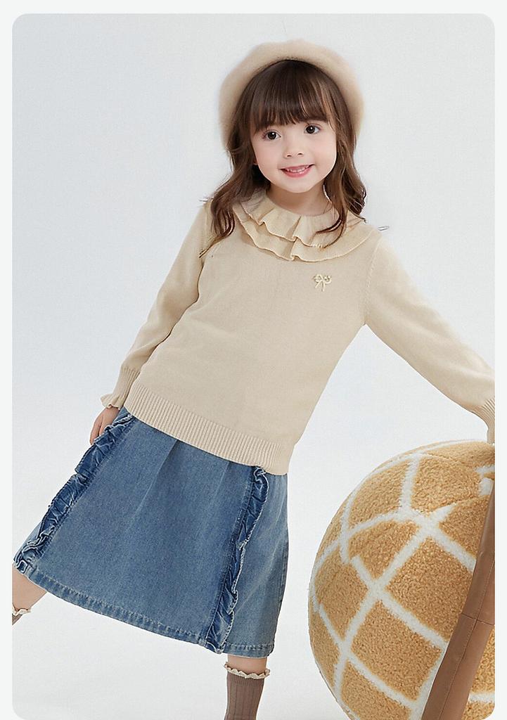 [Double Collar Bow] Infant and Young Girl's Sweater Spring and Autumn Children's Casual Top