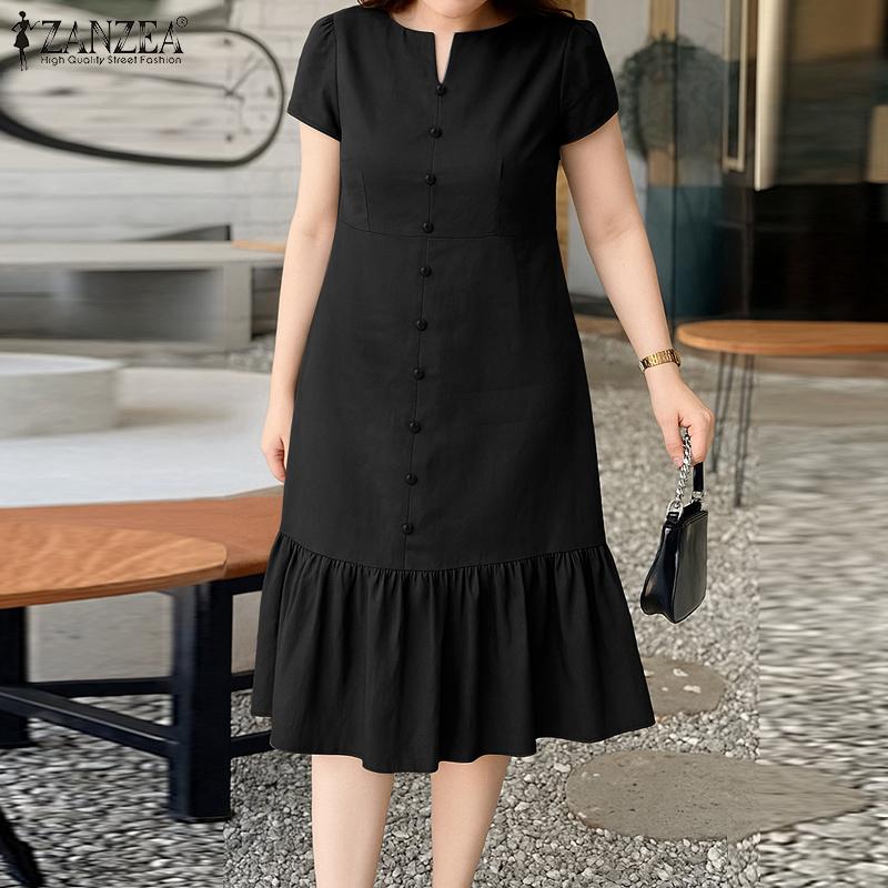 ZANZEA Women Summer Casual V-Neck Short Sleeve Dress