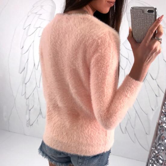 Sweater Jumper Long Sleeve Resistant Autumn Thickened Cold Winter Plush Faux Pearls Decor Sweater Jumper Streetwear