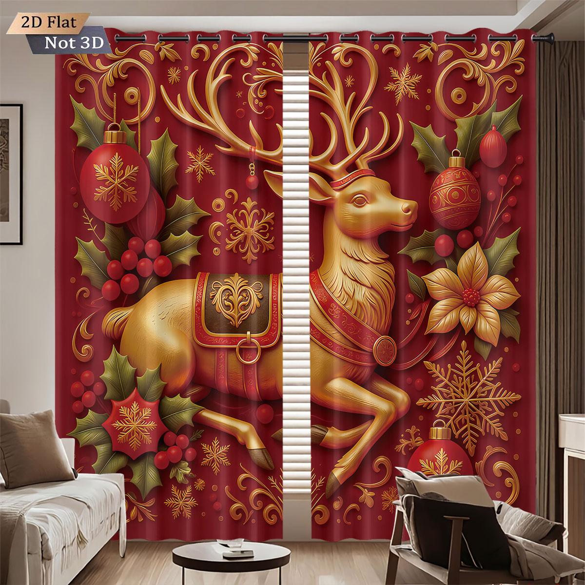 

2 шт. Рождественские шторы блэкаут с красным принтом оленей, изоляционные, разных размеров, для гостиной, праздничное украшение, можно стирать в машине 140x160&Grommet Top