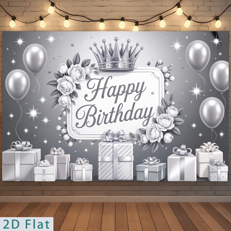 Birthday Party Backdrop Silver Polyester Banner Photo Booth Decoration