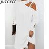 BITCED Women's Fashion Spring Autumn Solid Color Print Long Sleeve High Waist Casual Dresses