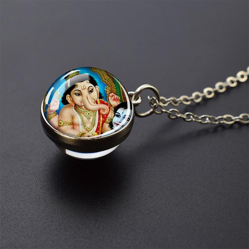 Colier nou Dumnezeu elefant Ganesha, bijuterii de artă hinduism, budism, colier cu pandantiv cu bile de sticlă, accesorii religioase