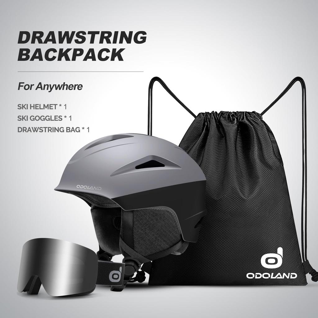 Odoland Skihelm und Schneebrille Größe Snowboardbrille Flach Aufprall UV Erwachsenengröße L Set, Einstellrad, Helm, Kompatibel, Linse, Winddicht,