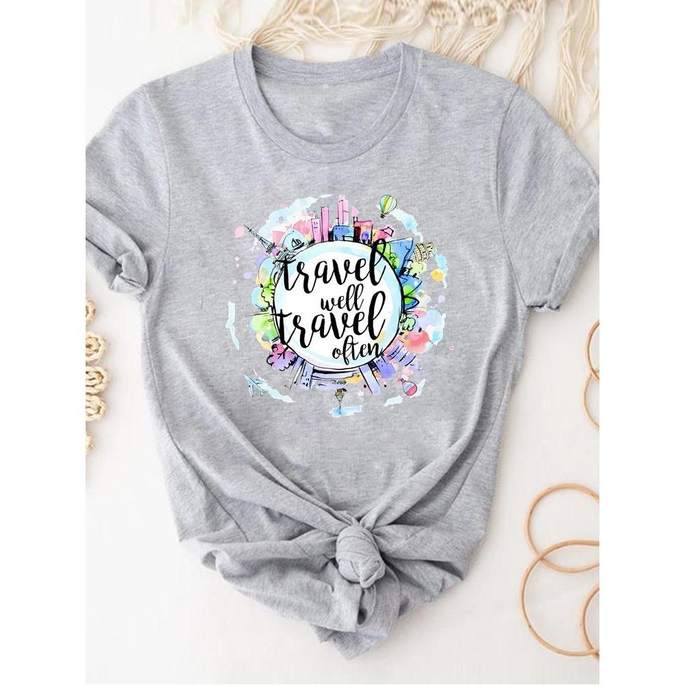 Print T Shirt Short Sleeve Summer Clothes Women Clothing Gray Owl Love Style Trend Cute Basic Tee Top Fashion Graphic T-shirt