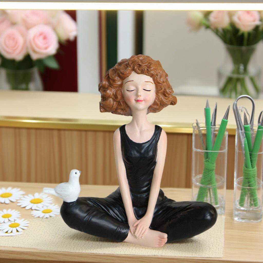 Adorable Yoga Girl Statue European Resin Figure Sculpture Indoor Home Decoration Accessories Desktop Ornament Birthday Gift