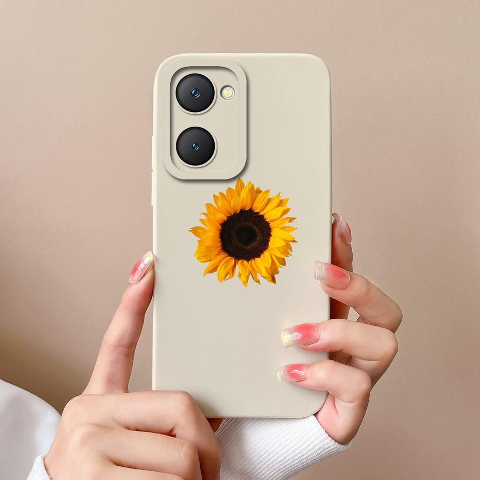 Phone Cases For Vivo Y03 4G Flowers Soft Liquid Silicone Camera Lens Premium Protection Back Covers For Vivo Y 03 Funda Carcasa
