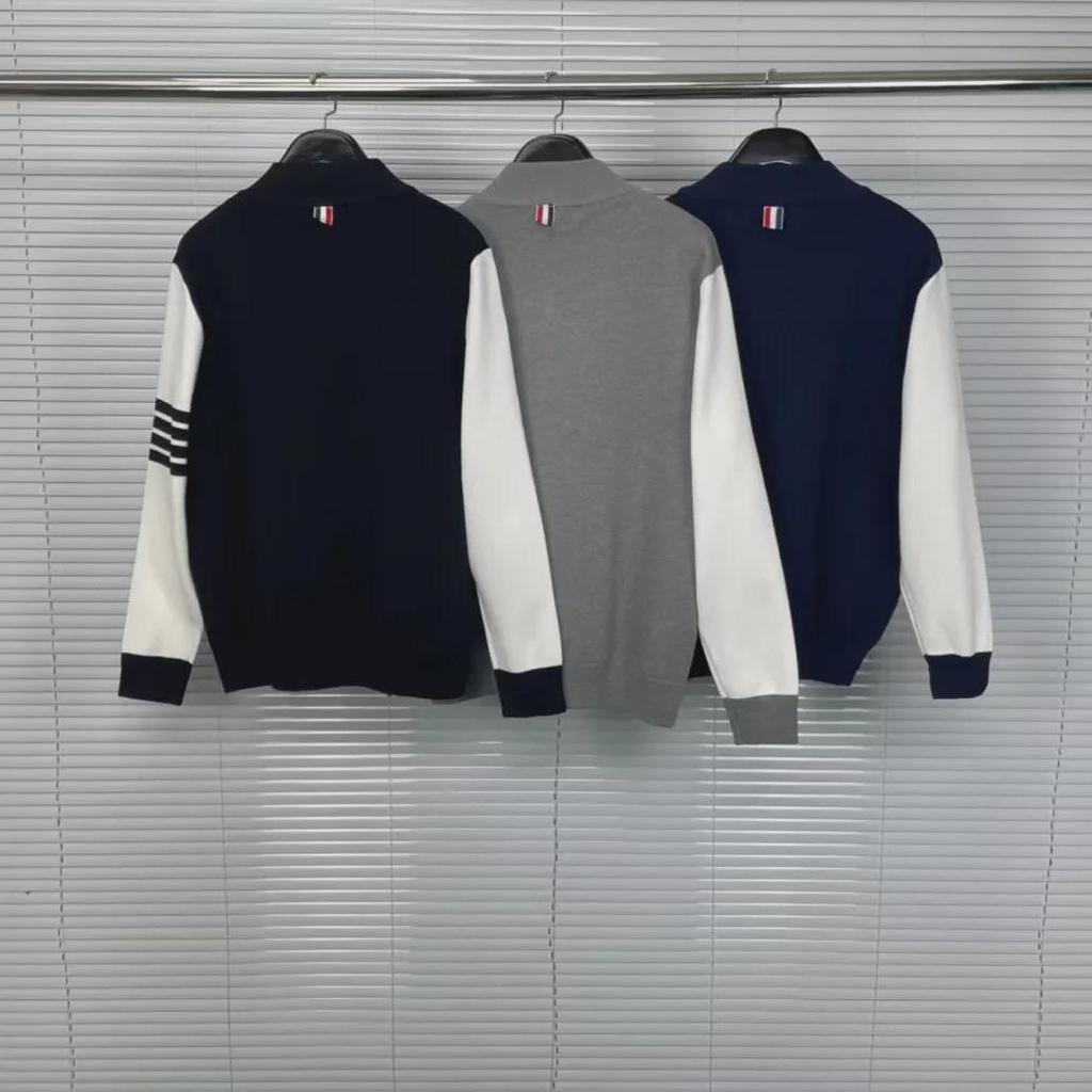 TB Tom Autumn/Winter British-Style Knitted Cardigan with Zipper Sleeves and Oblique Pockets