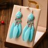 Classic Ethnic Peach Heart Feather Earrings for Women Long Temperament Retro Dangle Earrings Female Vacation Daily Jewelry