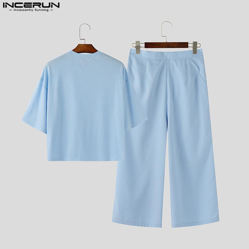 INCERUN Two Pieces Oversized Men Short Sleeve T-Shirts and Loose Pants Outfits Sets