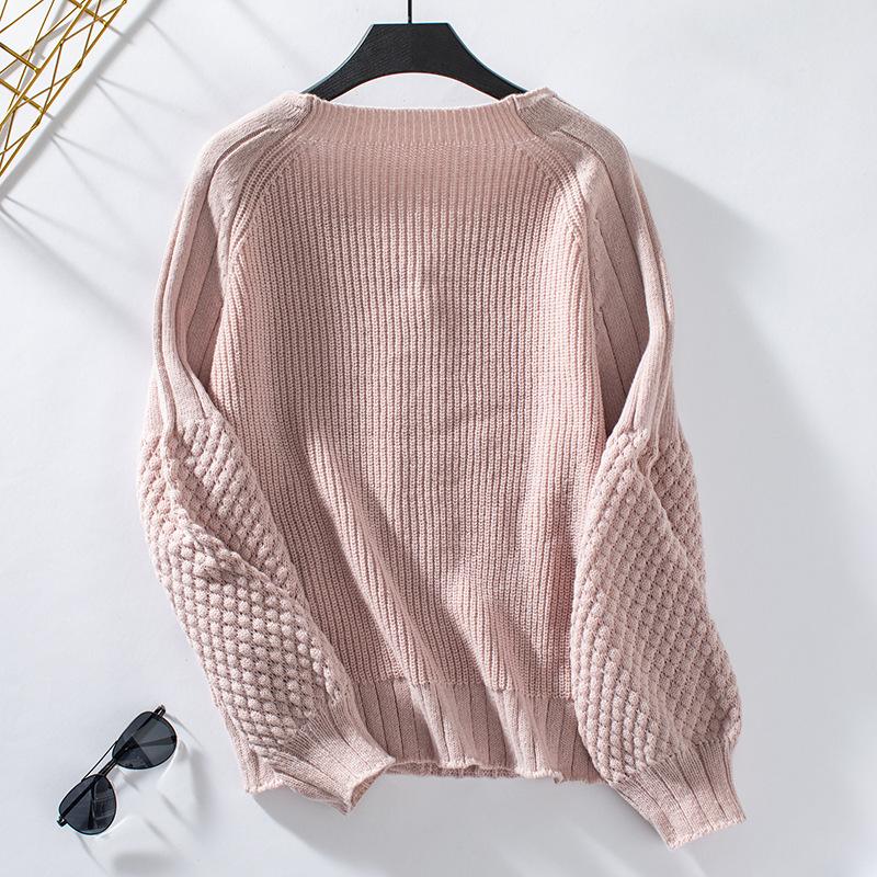 Podzim Zima Vintage Volný Top s Dlouhým Rukávem Jednobarevný Cardigan Svetr S výstřihem do V
