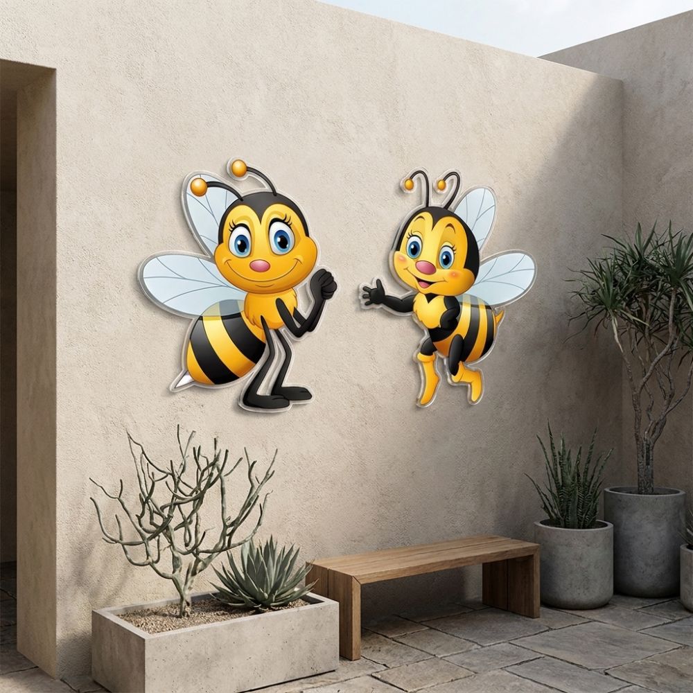 2Pcs Sun Resistant Garden Bee Hanging Plaque Waterproof Outdoor Bee Art Hanging Indoor Living Room
