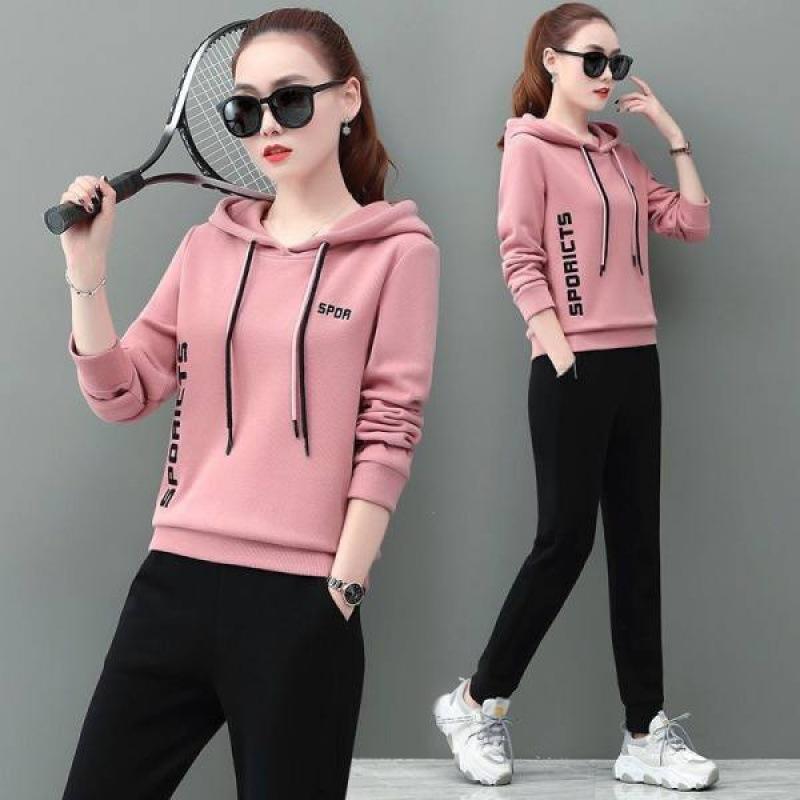 Casual Hooded Sweatshirt Sports Suit for Women Spring and Autumn Large Size Korean Style Fashion Loose Two-piece Set