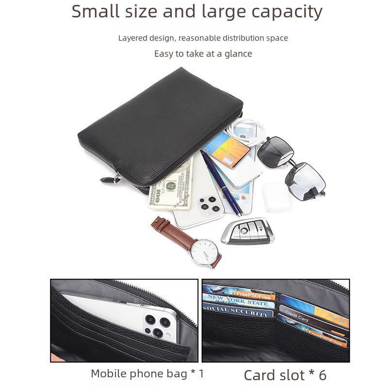 Men's Genuine Leather Clutch: First Layer Cowhide Business, Fashion Envelope Wrist Bag Handbag