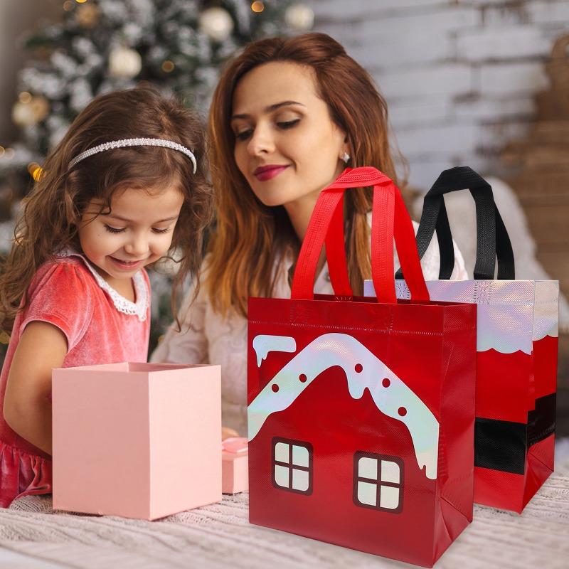 12-1x Tragbare Geschenktaschen Vliesstoff Süßigkeiten Keks Organizer Geschenke Geschenkverpackungstaschen Für Weihnachten Party Dekoration Zubehör