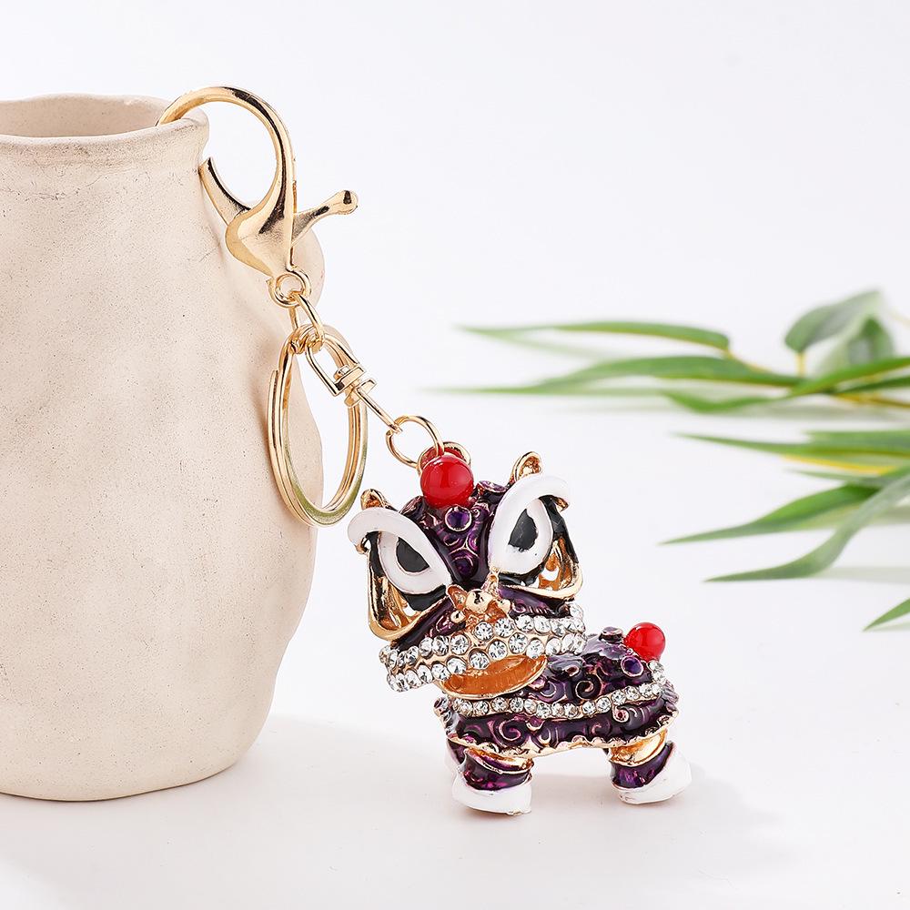 Awakened Lion Dance Rhinestone Keychain - Cute Chinese Dragon Ball Lion Charm