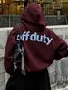Felpa Sportiva Unisex Fuori Servizio Stampa Slogan Lettera Audace Rosso Vino Oversize Pullover Streetwear Felpa Primavera Autunno