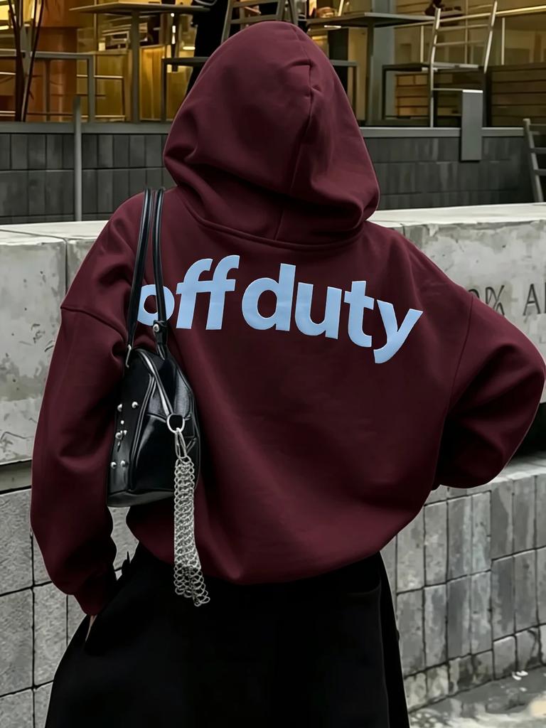 Felpa Sportiva Unisex Fuori Servizio Stampa Slogan Lettera Audace Rosso Vino Oversize Pullover Streetwear Felpa Primavera Autunno