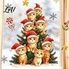 Cat Christmas Tree Decals Static Window Clings Orange Glass Stickers Santa Hat Kitten Holiday Decorations Xmas Decals Reusable Festive Decor