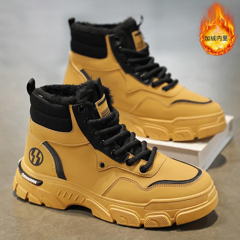 

2025 зимние бархатные высокие ботинки Мартин мужские трендовые универсальные рабочие ботинки на толстой подошве с утолщенной теплой хлопковой подкладкой короткие ботинки 39