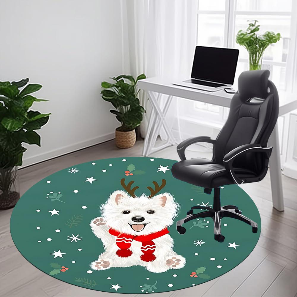 1PC Christmas Pup Office Round Area Rug, Mat Suitable ForOffice, Under Office Chairs Bedroom Living Room Home Decor, Room Deco