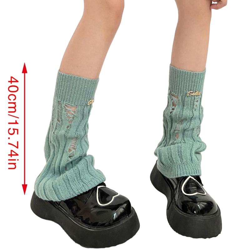 Girl Lolitas Leg Warmers Y2K Destroyed Knitted Flared Leg Sleeve Goth Baggy Cuffs Ankle Heap Socks JK Uniform Foot Cover