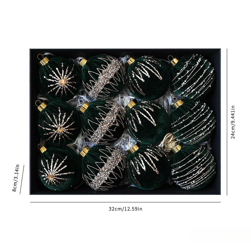 8CM/12PCS, Sparkling Velvet, Wrapped Christmas Balls, Ornaments, Christmas Decorations, Window Ornaments, Party Decoration Ornaments