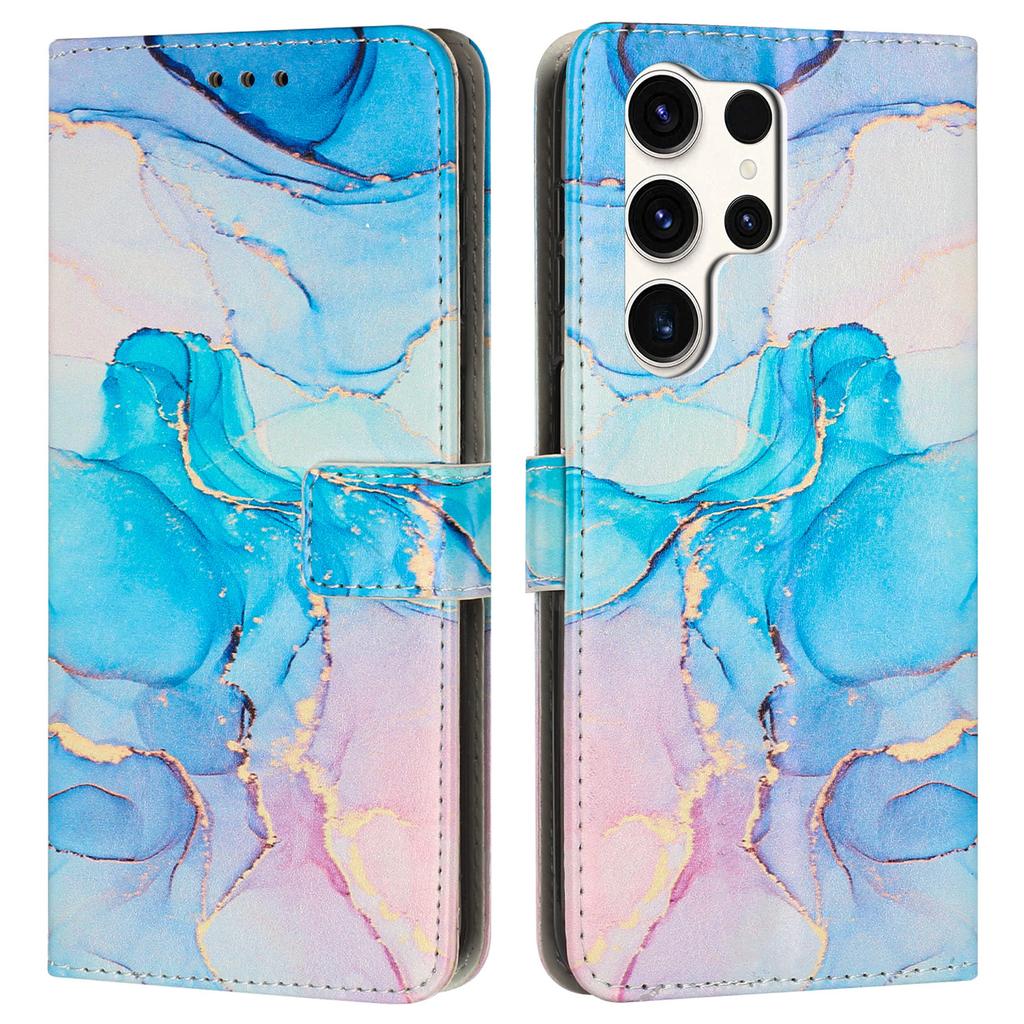 Für Samsung Galaxy S24 Ultra Ständer Hülle Marmormuster PU Leder Brieftasche Handyhülle mit Handschlaufe