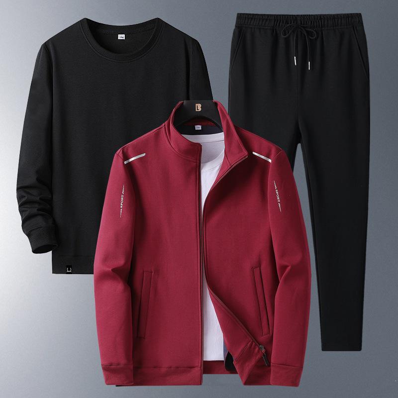 Men's Loose Fit Fleece-Lined Sports Suit - Spring/Autumn Dad's Casual Jacket & Three-Piece Set for Middle-aged & Elderly