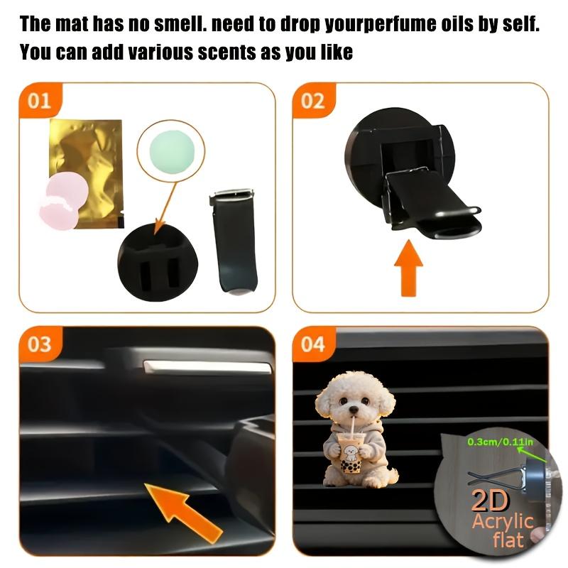 2pcs Bichon Frise Drinking Milk Tea Air Vent Clip Decoration, "fragrance-free", with Double Odorless Sponge Pads, "fragrance Diffuser"