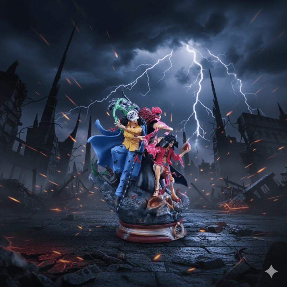 One Piece Ghost Island Battle Supernova Three Captain Straw Hat Luffy Kidro Scene Handmade Statue