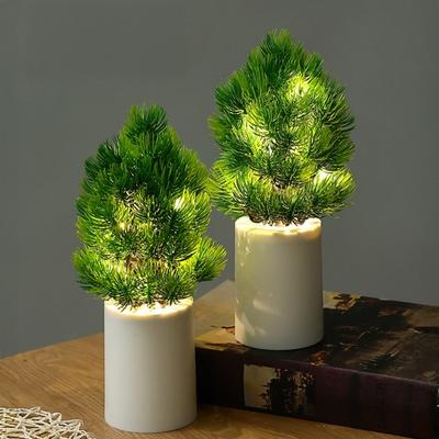 Night Light Pine Cypress Tree Simulation Lamp Battery Operated Desk Night Light for Bedroom Home Decoration Energy Saving Green Plant Gifts