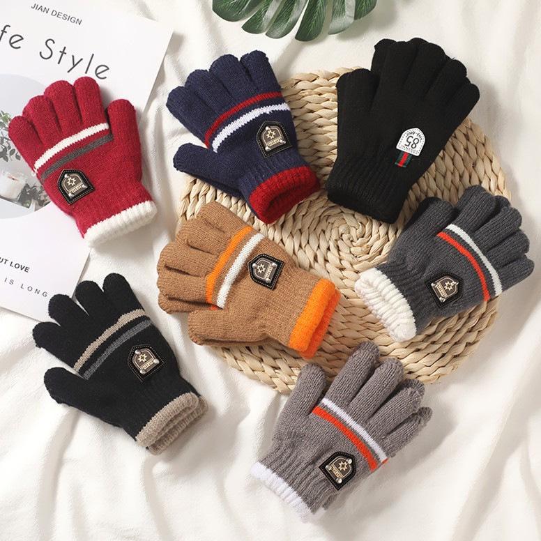 Winter Children's Fingerless Wool Gloves - Boys' Warm Five-Finger Design with Newcomer Discount