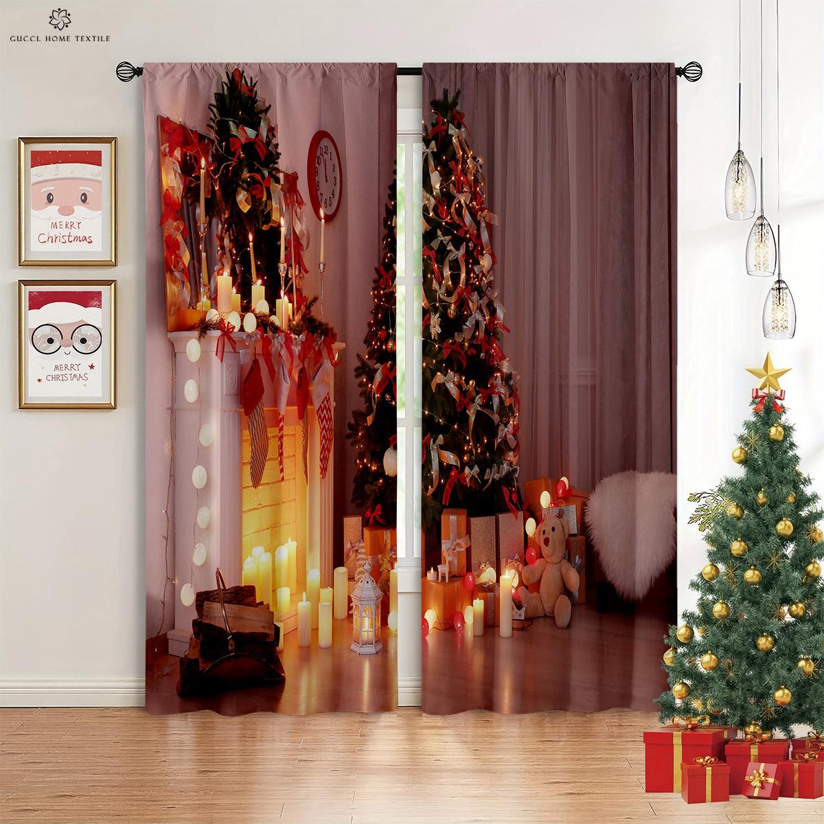 

Рождественские шторы на окна, новогодние подарки, украшение комнаты, подходит для кухни, спальни, гостиной, 2 шт. W50xH130(CM)x2PCS&Grommet Top
