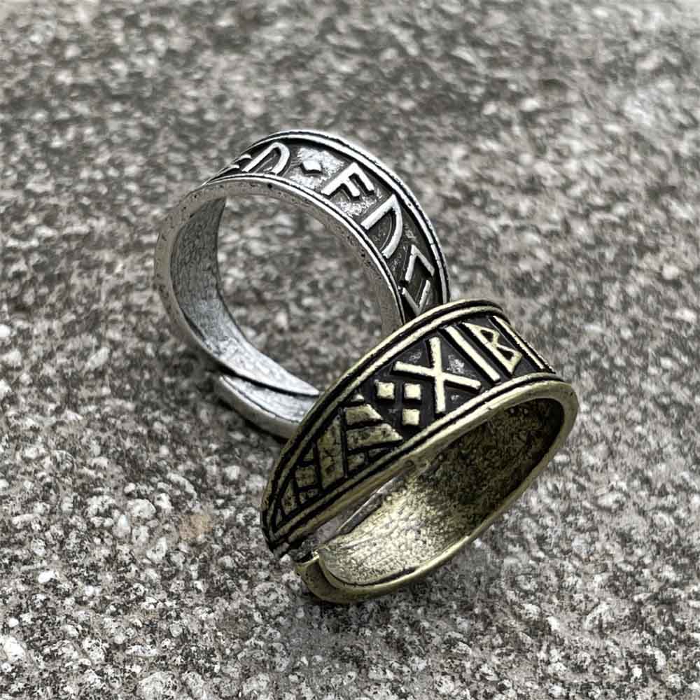 Viking Rune Ring Adjustable Norse Jewelry for Women Men Vintage Runic Amulet Stylish Unisex Design