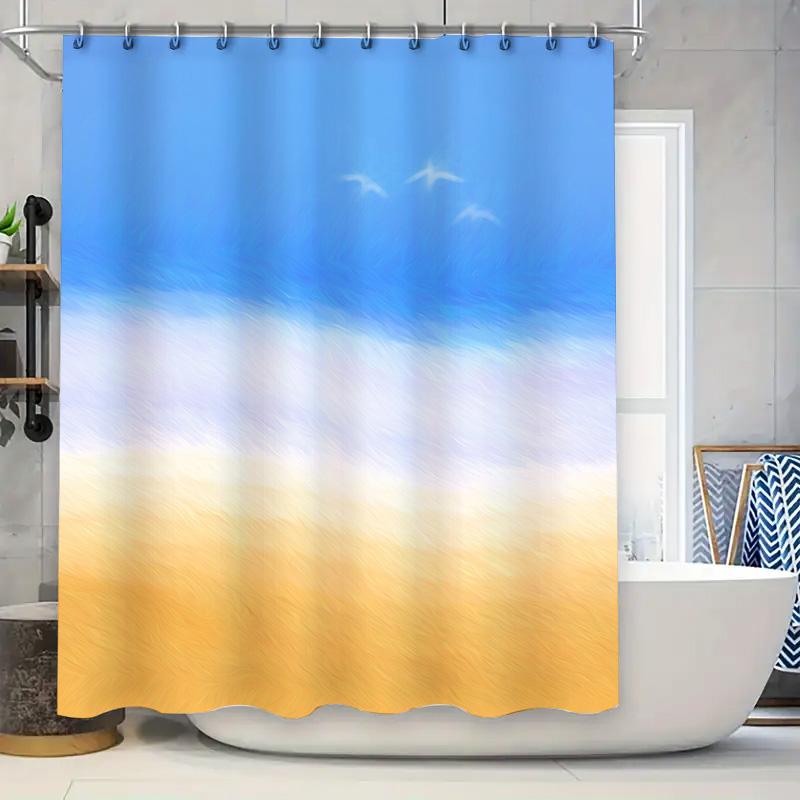 

Summer Bathing Shower Curtain Blue White Yellow Gradient Design For Bathroom Decor With Hooks Included W60H190(CM)-1 Pcs