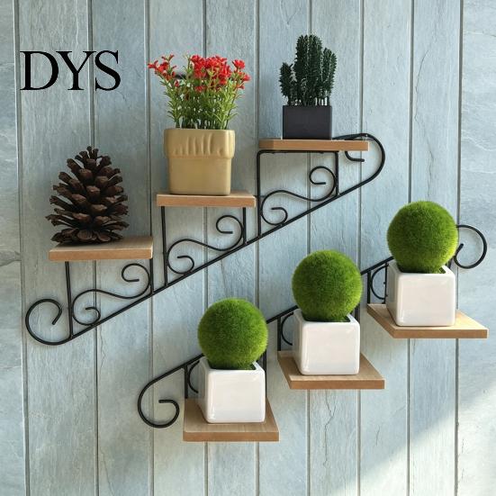 Living Room Wall Storage Mount Shelf, Vintage Floating Staircase Shape Rustic Artistic Ornament Display Iron And Wood Rack for Hallway Entryway
