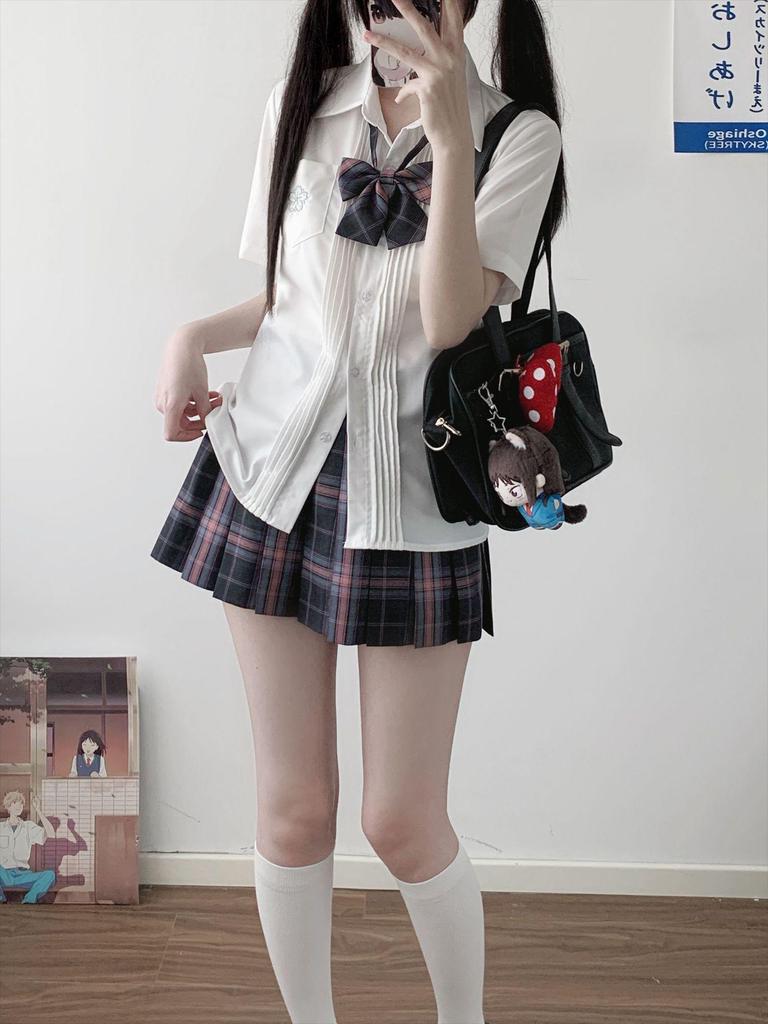 Original JK Meow Meow Gingham Skirt: Authentic Japanese Academy Style, Black and Red Plaid Pleated Half Skirt