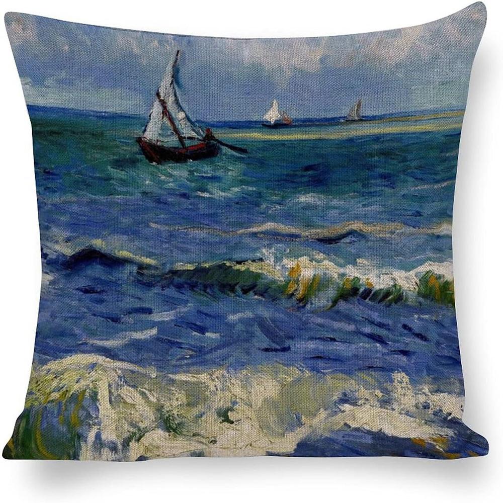 Umělecké povlaky na polštáře Van Gogh, Hvězdná noc & Mořské krajiny ,,povlaky na polštáře na pohovku a křeslo, dekorace do domácího pokoje/ložnice