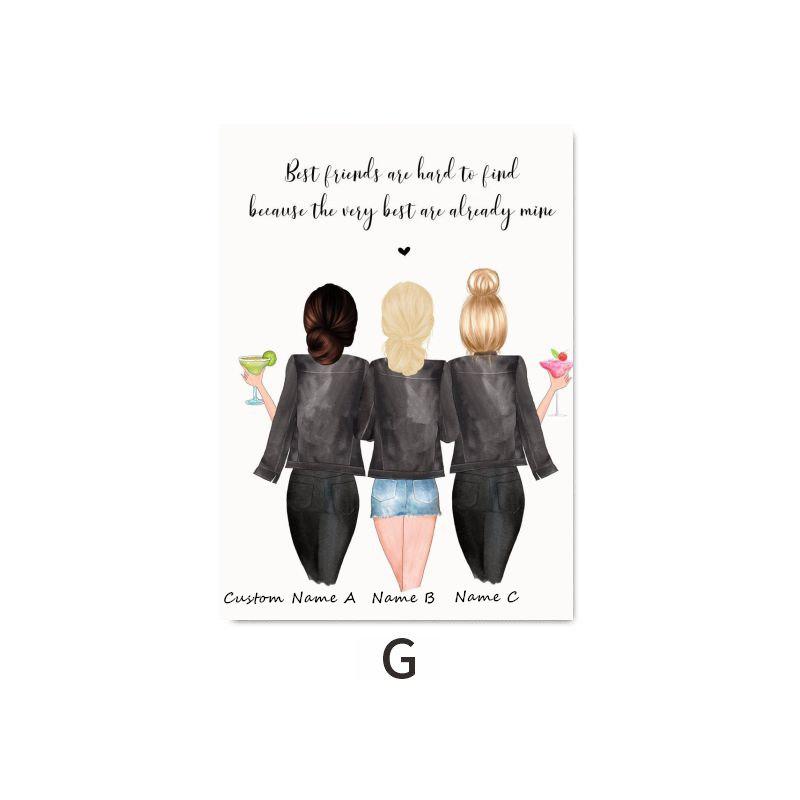 Custom Name Canvas Print Best Friends Wall Art Poster Nordic Canvas Painting Best Friend Love Friendship Picture Room Home Decor