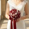 Lightweight Handheld Wedding Flowers Artificial Silk Rose Bridal Bouquet with Chiffon Ribbon, Toss for Ceremony, Vintage Style Floral Keepsake