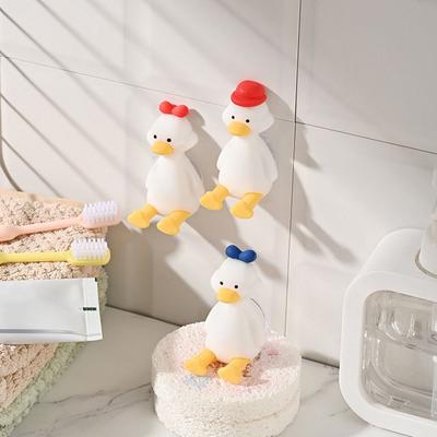 Silicone Duck Toothbrush Holder Perforation Free Three Dimensional Wall Mounted Toothbrush Holder Save Space Toothbrush Rack