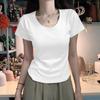 Women's Summer U-Neck Slim Fit Milk Yellow T-Shirt
