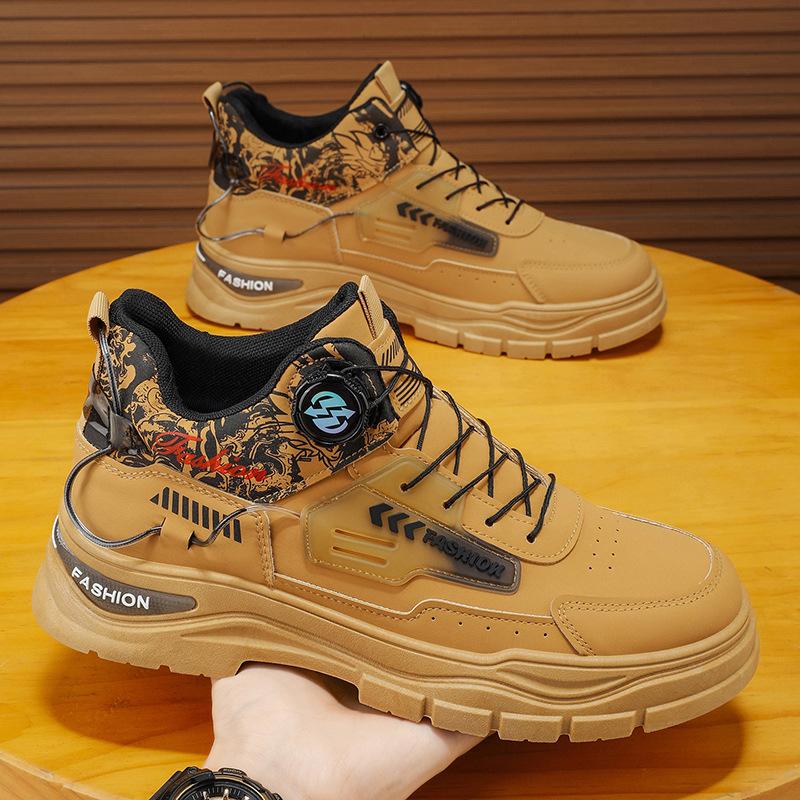 Men's shoes rotating button wear-resistant sports casual shoes platform heightening shoes fashion Martin boots men