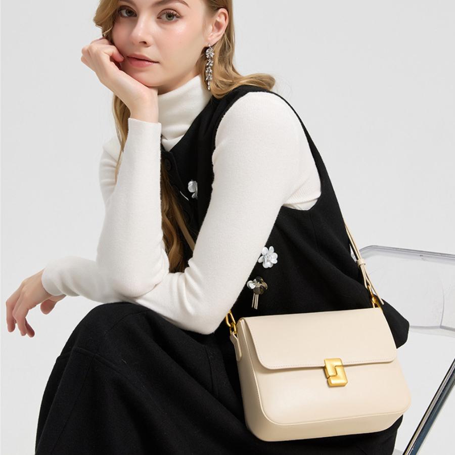 Women's Genuine Leather Small Square Bag 2026 New Fashion Minimalist Solid Color Crossbody Shoulder Purse