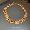 Medieval style flower portrait with diamond love necklace new retro court style temperament collarbone chain niche necklace women