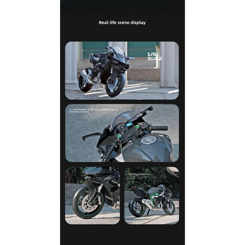 Large Size 1/9 Kawasaki H2R Simulation Spray Motorcycle Model Toy Simulation Alloy Motorcycle Model Boy Car Collection Handmade Gift