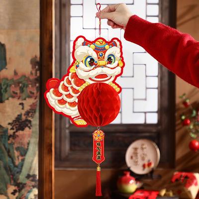 Style Chinois 2026 Nouvel An Lanterne en Papier Rouge Traditionnelle Festive Année du Cheval Pendentifs Suspendus avec Pompon Bénédiction